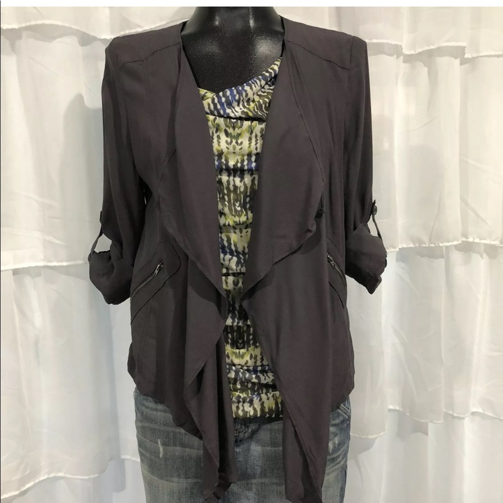 Anthropologie elevenses gray open front jacket top